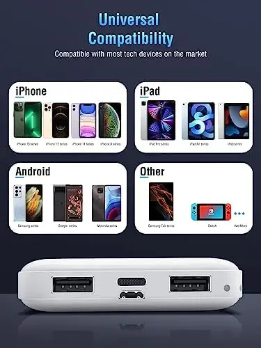 UYAYOHU Portable-Charger-Power-Bank - 15000mAh 2 USB Power Bank Output 5V3.1A Fast Charging Portable Charger Compatible with Smartphones and All USB Devices(White) - Image 7