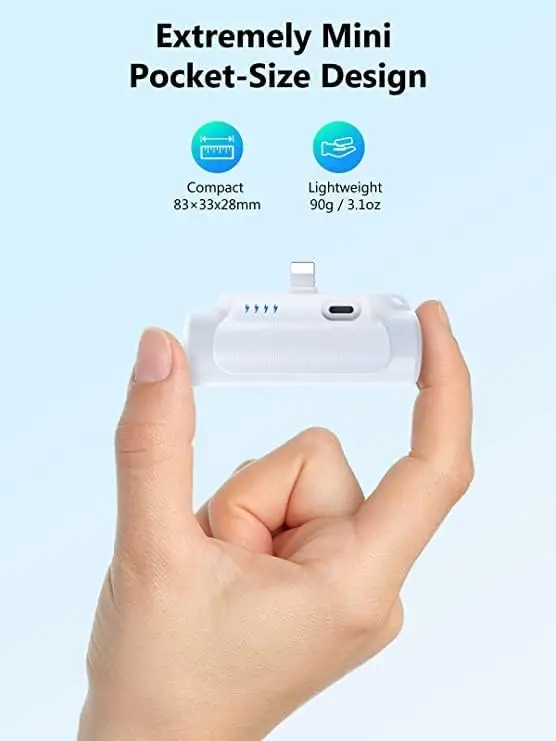 Abnoys Portable-Charger-Power-Bank - 8000mAh Mini Power Bank Ultra Compact Portable Phone Charger Battery Pack Compatible with iPhone Comes with a Type-C Conversion Interface (White) - Image 4