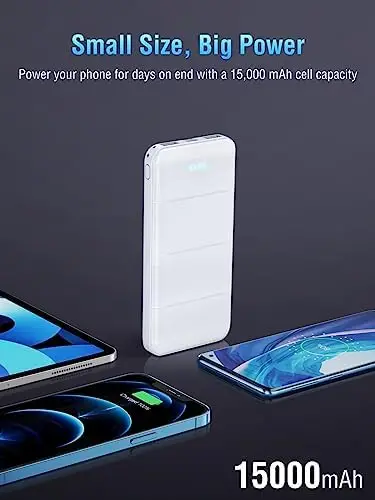 UYAYOHU Portable-Charger-Power-Bank - 15000mAh 2 USB Power Bank Output 5V3.1A Fast Charging Portable Charger Compatible with Smartphones and All USB Devices(White) - Image 2