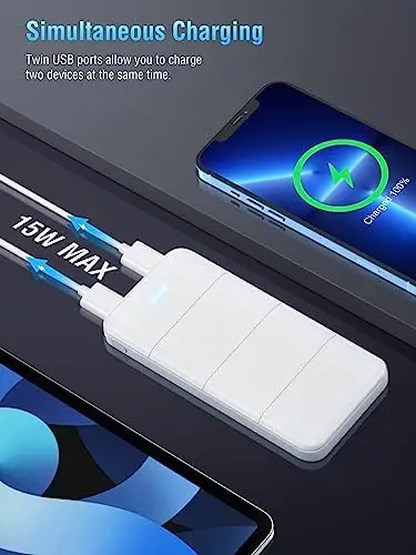 UYAYOHU Portable-Charger-Power-Bank - 15000mAh 2 USB Power Bank Output 5V3.1A Fast Charging Portable Charger Compatible with Smartphones and All USB Devices(White) - Image 3