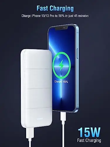 UYAYOHU Portable-Charger-Power-Bank - 15000mAh 2 USB Power Bank Output 5V3.1A Fast Charging Portable Charger Compatible with Smartphones and All USB Devices(White) - Image 5