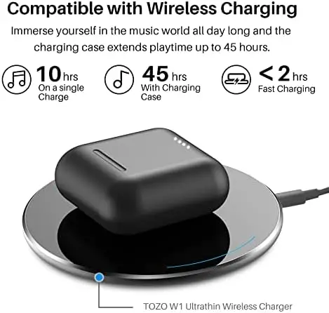 TOZO T6 True Wireless Earbuds Bluetooth 5.3 Headphones Touch Control with Wireless Charging Case IPX8 Waterproof Stereo Earphones in-Ear Built-in Mic Headset Premium Deep Bass Black - Image 3