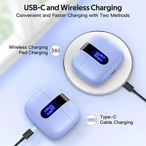 TAGRY Bluetooth Headphones True Wireless Earbuds 60H Playback LED Power Display Earphones with Wireless Charging Case IPX5 Waterproof in-Ear Earbuds with Mic for TV Smart Phone Computer Laptop Sports - Image 3