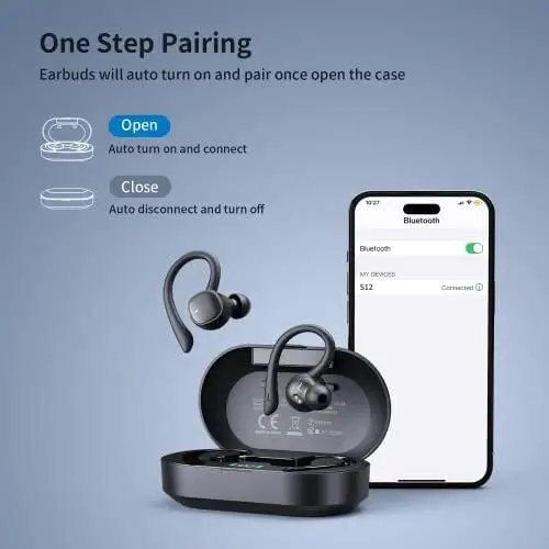 Wireless Earbuds Sports Wireless Headphones 4 Mic Clear Calls 60H Playtime Dual LED Power Display Wireless Charging case Flexible Earhooks Earphones IPX7 Waterproof Headsets for Running, Gym - Image 5