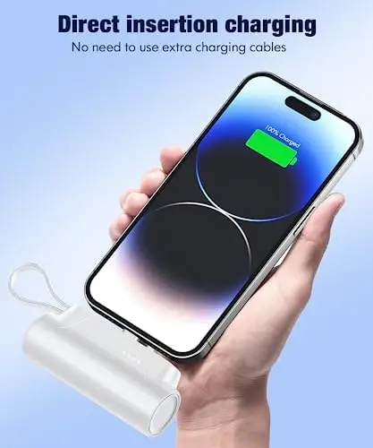 Portable-Charger-Power-Bank - 8000mAh Small Portable Phone Charger 5V3.1A Fast Charger Built-in Type-C Cable and Phone Holder Cute Battery Pack for iPhone and Android Phone(White) - Image 4