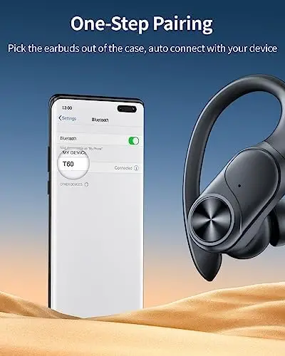 Bluetooth Headphones Wireless Earbuds 80hrs Playtime Wireless Charging Case Digital Display Sports Ear buds with Earhook Premium Deep Bass IPX7 Waterproof Over-Ear Earphones for TV Phone Laptop Black - Image 4