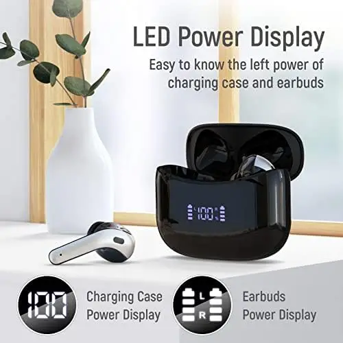 Wireless Earbuds Bluetooth Headphones 60H Playtime Ear Buds with LED Power Display Charging Case Earphones in-Ear Earbud with Microphone for Android Cell Phone Gaming Computer Laptop Sport Black - Image 2