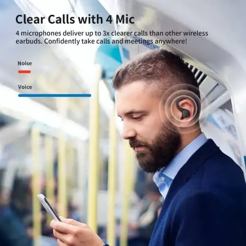 Wireless Earbuds Sports Wireless Headphones 4 Mic Clear Calls 60H Playtime Dual LED Power Display Wireless Charging case Flexible Earhooks Earphones IPX7 Waterproof Headsets for Running, Gym - Image 3