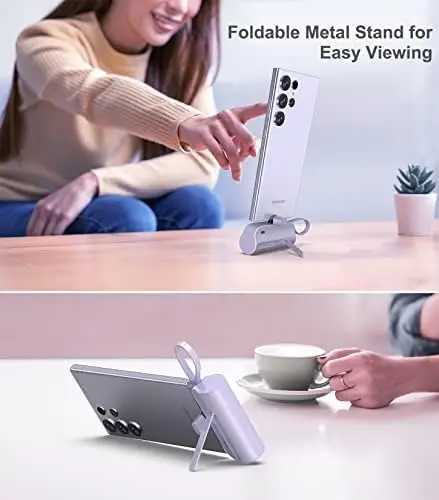 QHYRGEY Portable Charger Power Bank USB C, 5000mAh Fast Charging Battery Pack Built in Cable and Metal Stand Compatible with Samsung Galaxy S21, S20, S10, Note 20, Google Pixel, LG, and More (Purple) - Image 4
