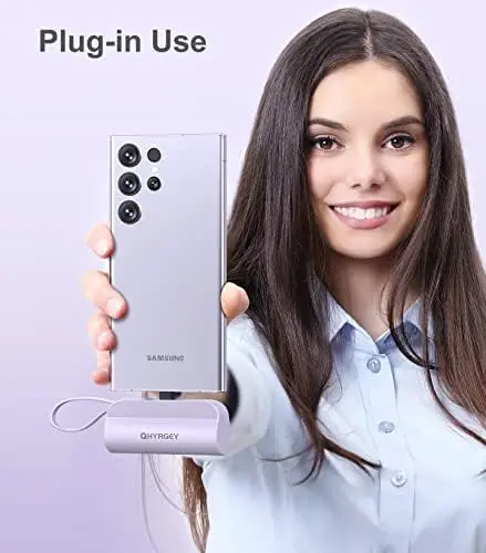 QHYRGEY Portable Charger Power Bank USB C, 5000mAh Fast Charging Battery Pack Built in Cable and Metal Stand Compatible with Samsung Galaxy S21, S20, S10, Note 20, Google Pixel, LG, and More (Purple) - Image 6