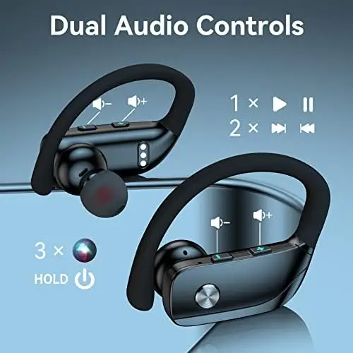 Wireless Earbuds Bluetooth Headphones 48hrs Play Back Sport Earphones with LED Display Over-Ear Buds with Earhooks Built-in Mic Headset for Workout Black BMANI-VEAT00L - Image 4