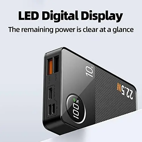 Large Capacity Power Bank Portable Charger External Battery 22.5W Two Way Fast Charge LCD Display Battery Backup with 3 Output 3 Input - Image 6