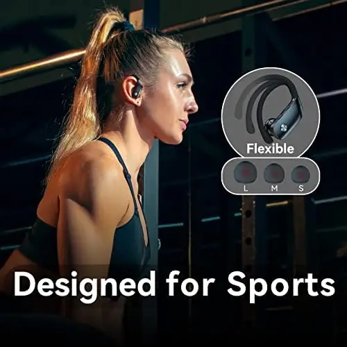 Wireless Earbuds Bluetooth Headphones 48hrs Play Back Sport Earphones with LED Display Over-Ear Buds with Earhooks Built-in Mic Headset for Workout Black BMANI-VEAT00L - Image 6