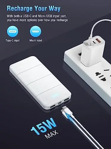 UYAYOHU Portable-Charger-Power-Bank - 15000mAh 2 USB Power Bank Output 5V3.1A Fast Charging Portable Charger Compatible with Smartphones and All USB Devices(White) - Image 4