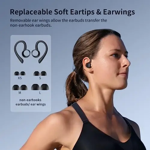 Wireless Earbuds Sports Wireless Headphones 4 Mic Clear Calls 60H Playtime Dual LED Power Display Wireless Charging case Flexible Earhooks Earphones IPX7 Waterproof Headsets for Running, Gym - Image 2