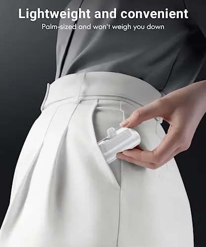 Portable-Charger-Power-Bank - 8000mAh Small Portable Phone Charger 5V3.1A Fast Charger Built-in Type-C Cable Flashlight and Phone Holder Cute Battery Pack for iPhone and Android Phone(White) - Image 8