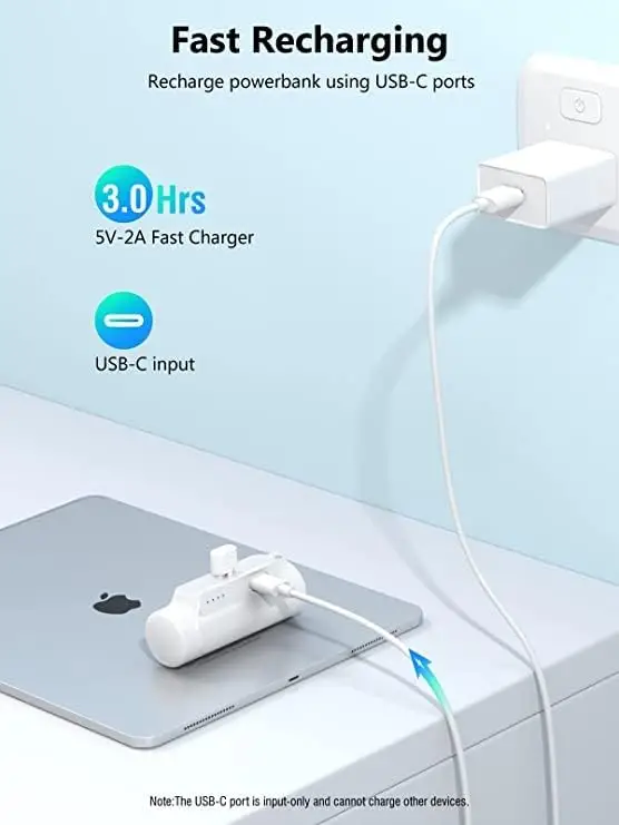 Abnoys Portable-Charger-Power-Bank - 8000mAh Mini Power Bank Ultra Compact Portable Phone Charger Battery Pack Compatible with iPhone Comes with a Type-C Conversion Interface (White) - Image 3