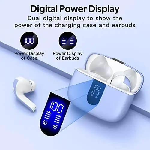 TAGRY Bluetooth Headphones True Wireless Earbuds 60H Playback LED Power Display Earphones with Wireless Charging Case IPX5 Waterproof in-Ear Earbuds with Mic for TV Smart Phone Computer Laptop Sports - Image 2