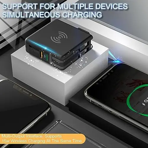 Pwr Travel - 5 in 1 Power Bank - Travel 5 in 1 Power Bank, Portable Charger with Ac Wall Plug & Built-in Cables, Built-in Type-C and Lighting USB Cable 4 Output and 2 Input (White) - Image 2