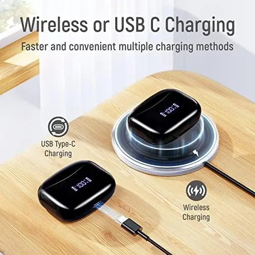 Wireless Earbuds Bluetooth Headphones 60H Playtime Ear Buds with LED Power Display Charging Case Earphones in-Ear Earbud with Microphone for Android Cell Phone Gaming Computer Laptop Sport Black - Image 3