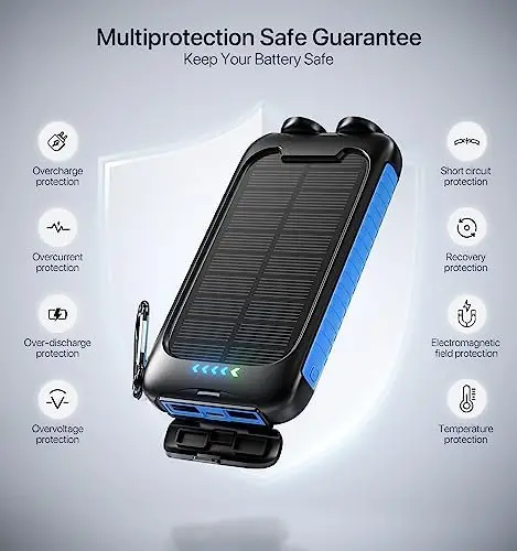Solar Charger Power Bank, Nuynix 38800mAh Portable Phone Charger with 1 Type C & 2 USB Ports Built-in Dual LED Flashlight, 15W Fast Charging Waterproof Solar Panel Charger for iPhone, iPad, Samsung - Image 2