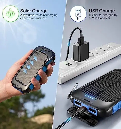 Solar Charger Power Bank, Nuynix 38800mAh Portable Phone Charger with 1 Type C & 2 USB Ports Built-in Dual LED Flashlight, 15W Fast Charging Waterproof Solar Panel Charger for iPhone, iPad, Samsung - Image 4
