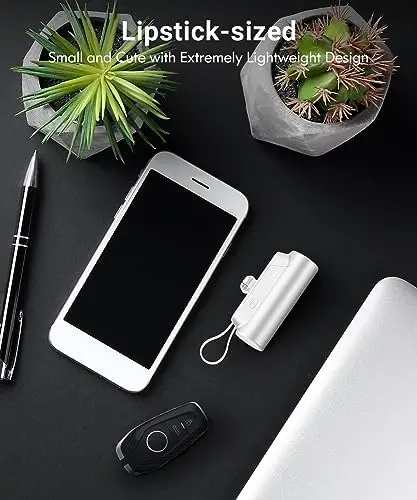 Portable-Charger-Power-Bank - 8000mAh Small Portable Phone Charger 5V3.1A Fast Charger Built-in Type-C Cable Flashlight and Phone Holder Cute Battery Pack for iPhone and Android Phone(White) - Image 7