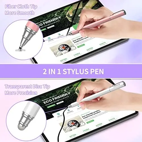 Stylus Pens for Touch Screens (3 Pcs), 2 in 1 Stylus Pen for iPad High Sensitivity & Precision Capacitive Stylus Compatible with Apple iPhone, iPad, Android, Tablets, Samsung (White/Pink/Purple) - Image 4