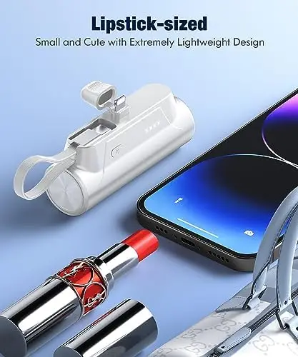 Portable-Charger-Power-Bank - 8000mAh Small Portable Phone Charger 5V3.1A Fast Charger Built-in Type-C Cable and Phone Holder Cute Battery Pack for iPhone and Android Phone(White) - Image 3