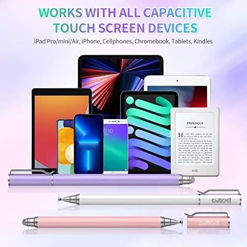 Stylus Pens for Touch Screens (3 Pcs), 2 in 1 Stylus Pen for iPad High Sensitivity & Precision Capacitive Stylus Compatible with Apple iPhone, iPad, Android, Tablets, Samsung (White/Pink/Purple) - Image 3