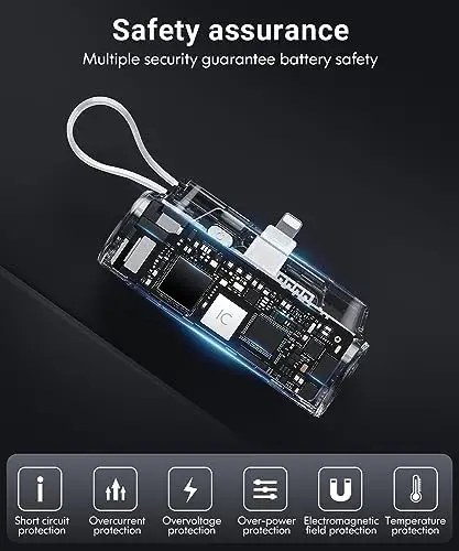 Portable-Charger-Power-Bank - 8000mAh Small Portable Phone Charger 5V3.1A Fast Charger Built-in Type-C Cable Flashlight and Phone Holder Cute Battery Pack for iPhone and Android Phone(White) - Image 6