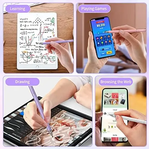 Stylus Pens for Touch Screens (3 Pcs), 2 in 1 Stylus Pen for iPad High Sensitivity & Precision Capacitive Stylus Compatible with Apple iPhone, iPad, Android, Tablets, Samsung (White/Pink/Purple) - Image 5