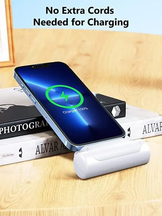 Abnoys Portable-Charger-Power-Bank - 8000mAh Mini Power Bank Ultra Compact Portable Phone Charger Battery Pack Compatible with iPhone Comes with a Type-C Conversion Interface (White) - Image 5