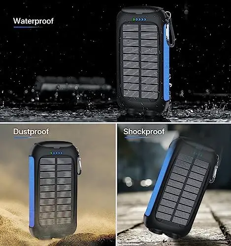 Solar Charger Power Bank, Nuynix 38800mAh Portable Phone Charger with 1 Type C & 2 USB Ports Built-in Dual LED Flashlight, 15W Fast Charging Waterproof Solar Panel Charger for iPhone, iPad, Samsung - Image 5