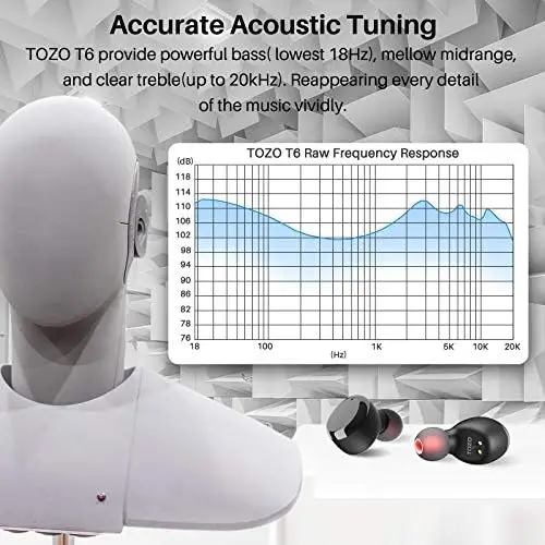 TOZO T6 True Wireless Earbuds Bluetooth 5.3 Headphones Touch Control with Wireless Charging Case IPX8 Waterproof Stereo Earphones in-Ear Built-in Mic Headset Premium Deep Bass Black - Image 8