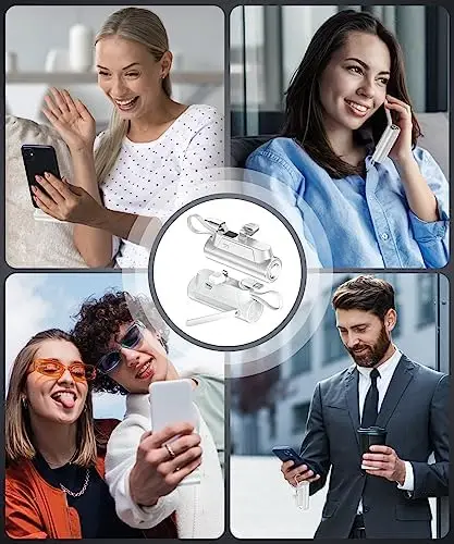 Portable-Charger-Power-Bank - 8000mAh Small Portable Phone Charger 5V3.1A Fast Charger Built-in Type-C Cable Flashlight and Phone Holder Cute Battery Pack for iPhone and Android Phone(White) - Image 9