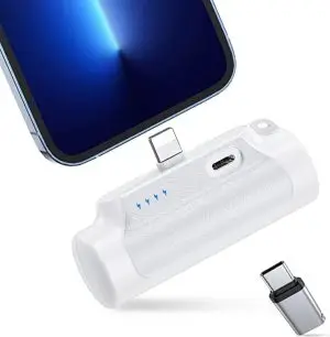 Abnoys Portable-Charger-Power-Bank - 8000mAh Mini Power Bank Ultra Compact Portable Phone Charger Battery Pack Compatible with iPhone Comes with a Type-C Conversion Interface (White)