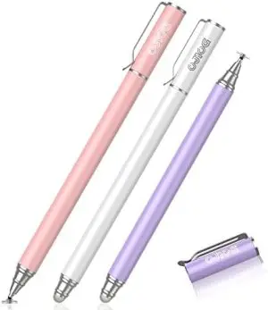 Stylus Pens for Touch Screens (3 Pcs), 2 in 1 Stylus Pen for iPad High Sensitivity & Precision Capacitive Stylus Compatible with Apple iPhone, iPad, Android, Tablets, Samsung (White/Pink/Purple)