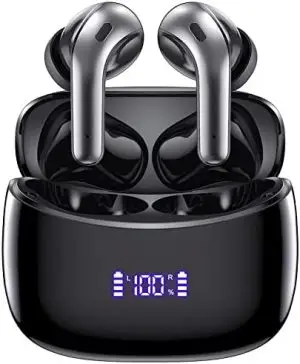 Wireless Earbuds Bluetooth Headphones 60H Playtime Ear Buds with LED Power Display Charging Case Earphones in-Ear Earbud with Microphone for Android Cell Phone Gaming Computer Laptop Sport Black