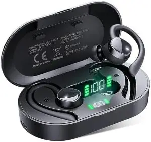 Wireless Earbuds Sports Wireless Headphones 4 Mic Clear Calls 60H Playtime Dual LED Power Display Wireless Charging case Flexible Earhooks Earphones IPX7 Waterproof Headsets for Running, Gym